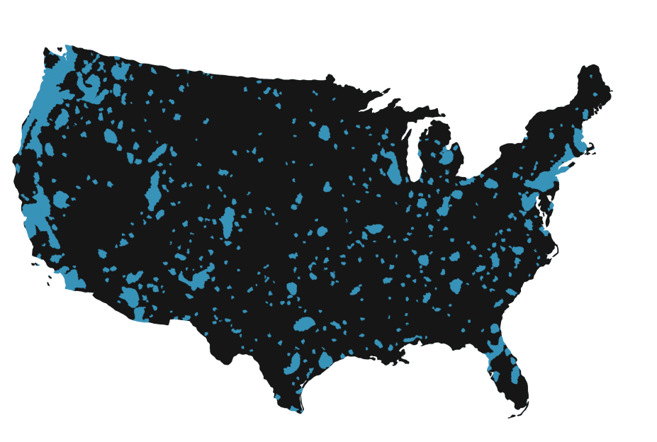 Map of Pacific Office Automation's service areas and customer locations