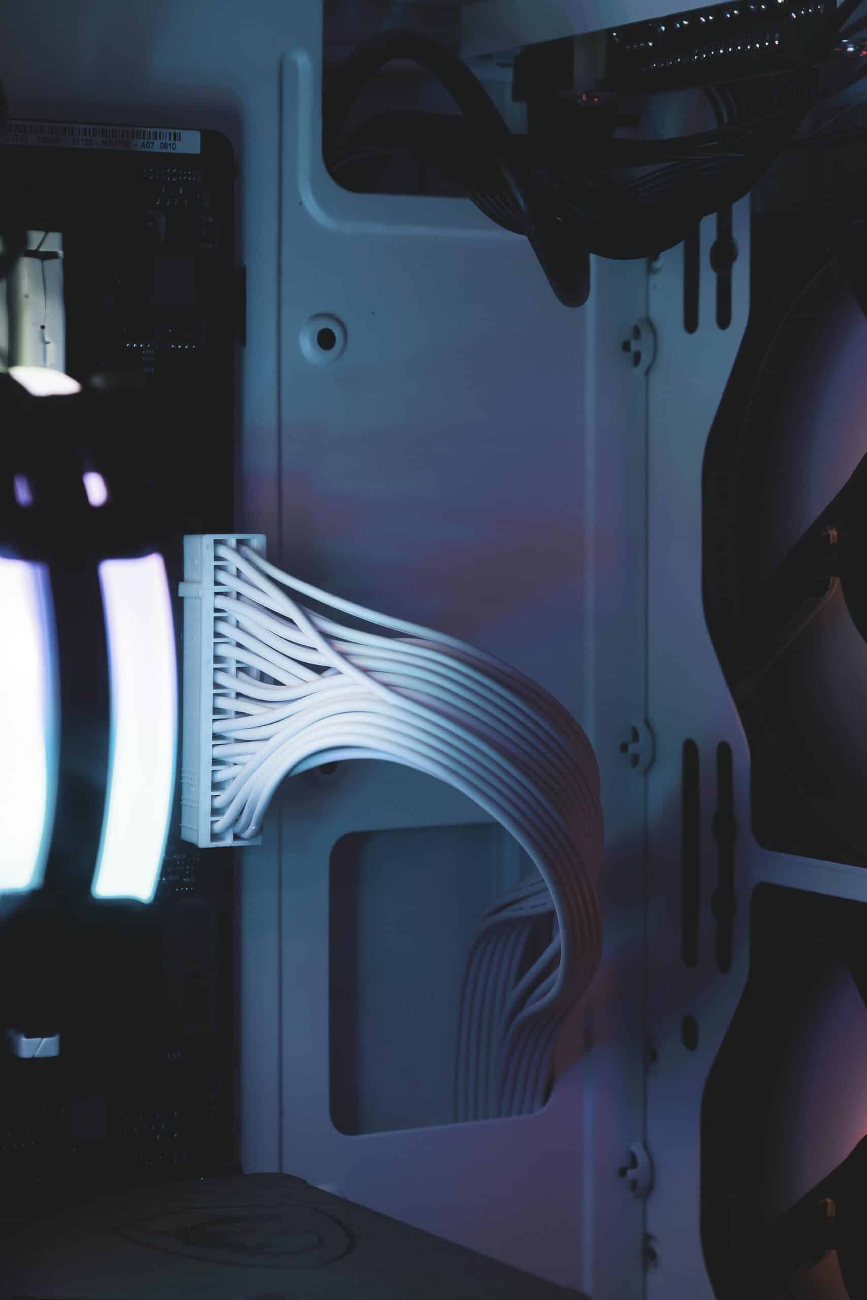 Close-Up of Computer's Internal Cables and Hardware