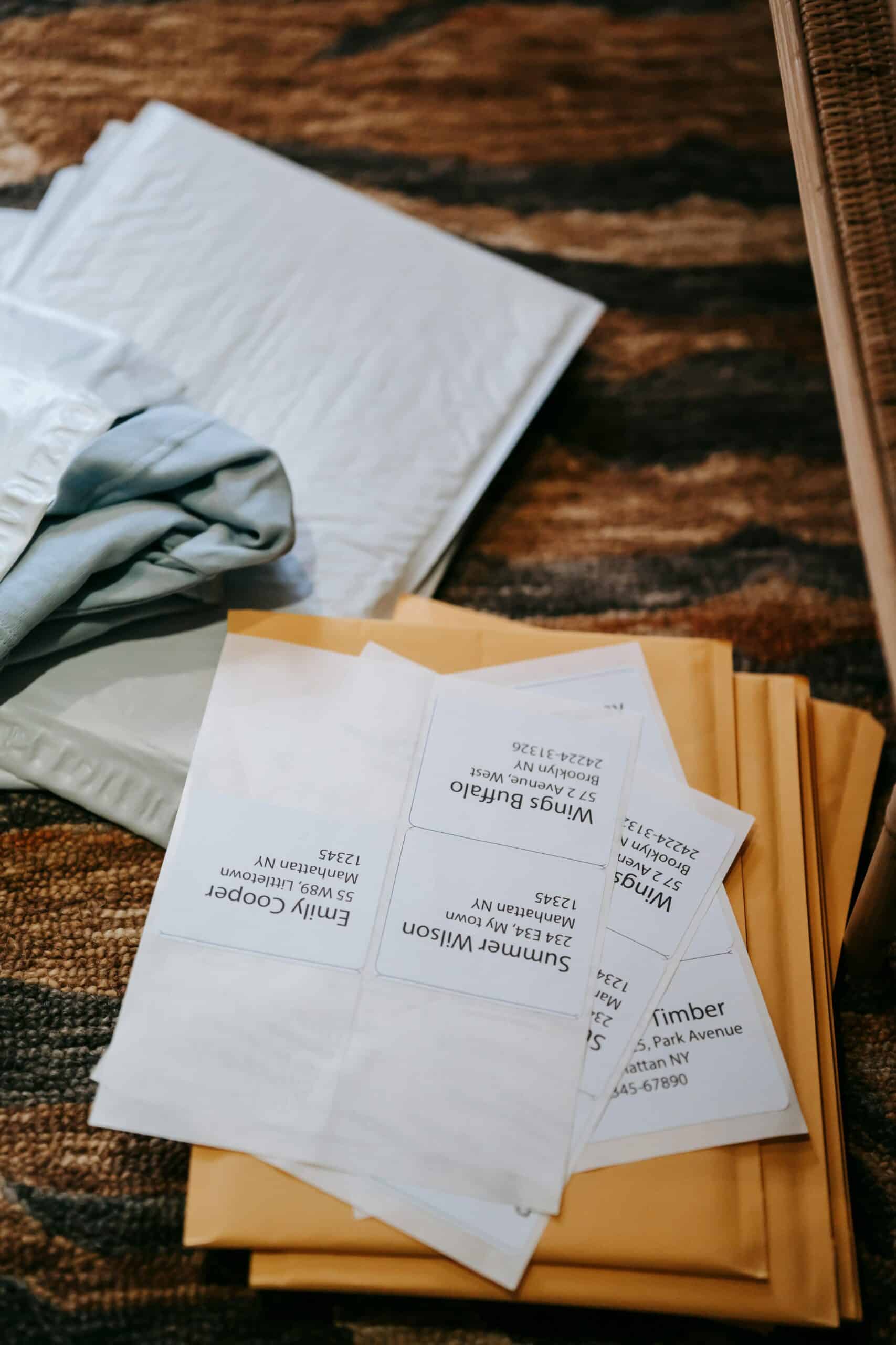 Envelope parcels with address on paper