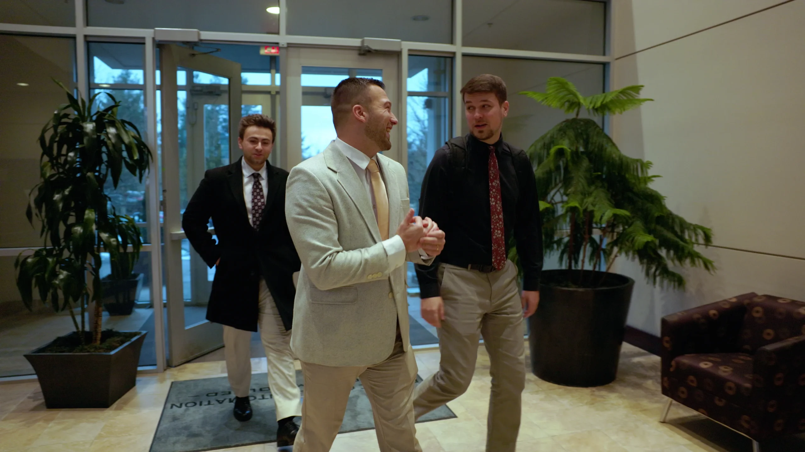 group walking into building